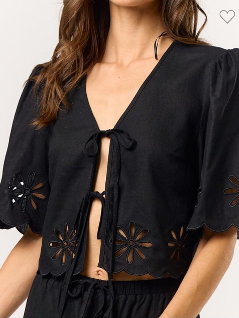 Black Eyelet Wide-Leg Pant and Tie-Front Top Set - Picture 2 of 3